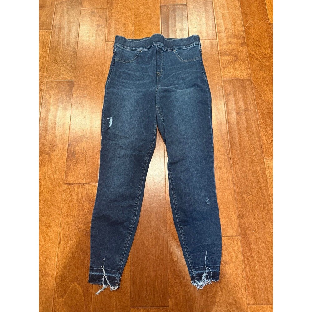 Spanx dark wash distressed skinny jeans size large